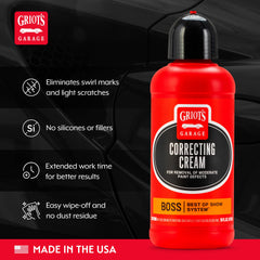 Griots Garage swirl-removal close up shows swirl marks fading with BOSS cream.