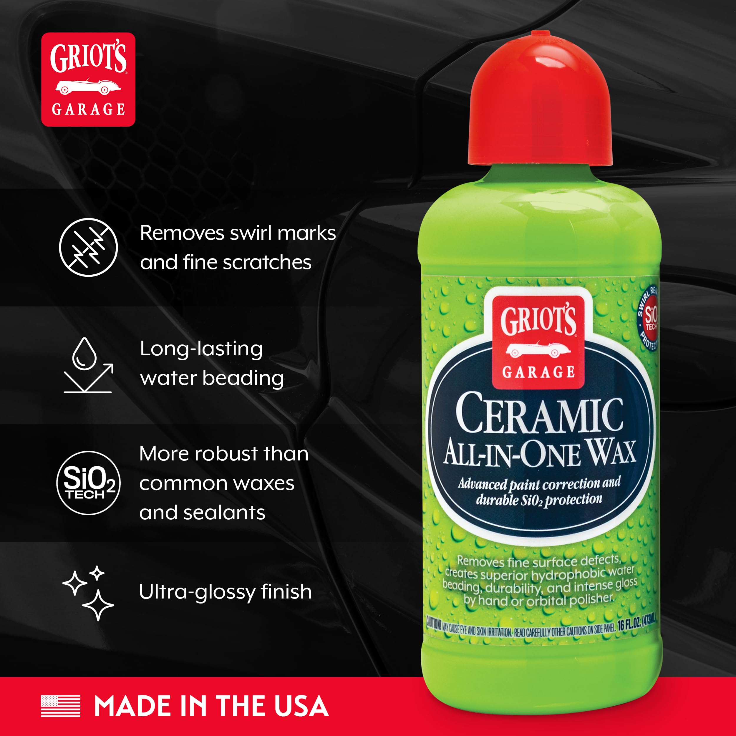 Griot’s Garage Ceramic All-In-One Wax in action with a polisher for faster defect removal.