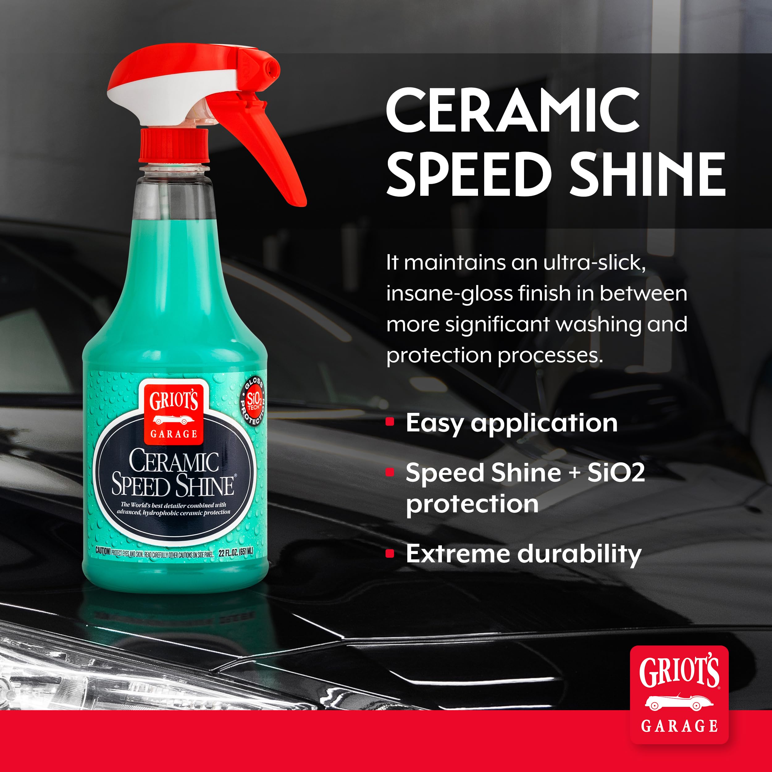 Griot's Garage Ceramic Speed Shine being sprayed for a quick, high-gloss touch-up.