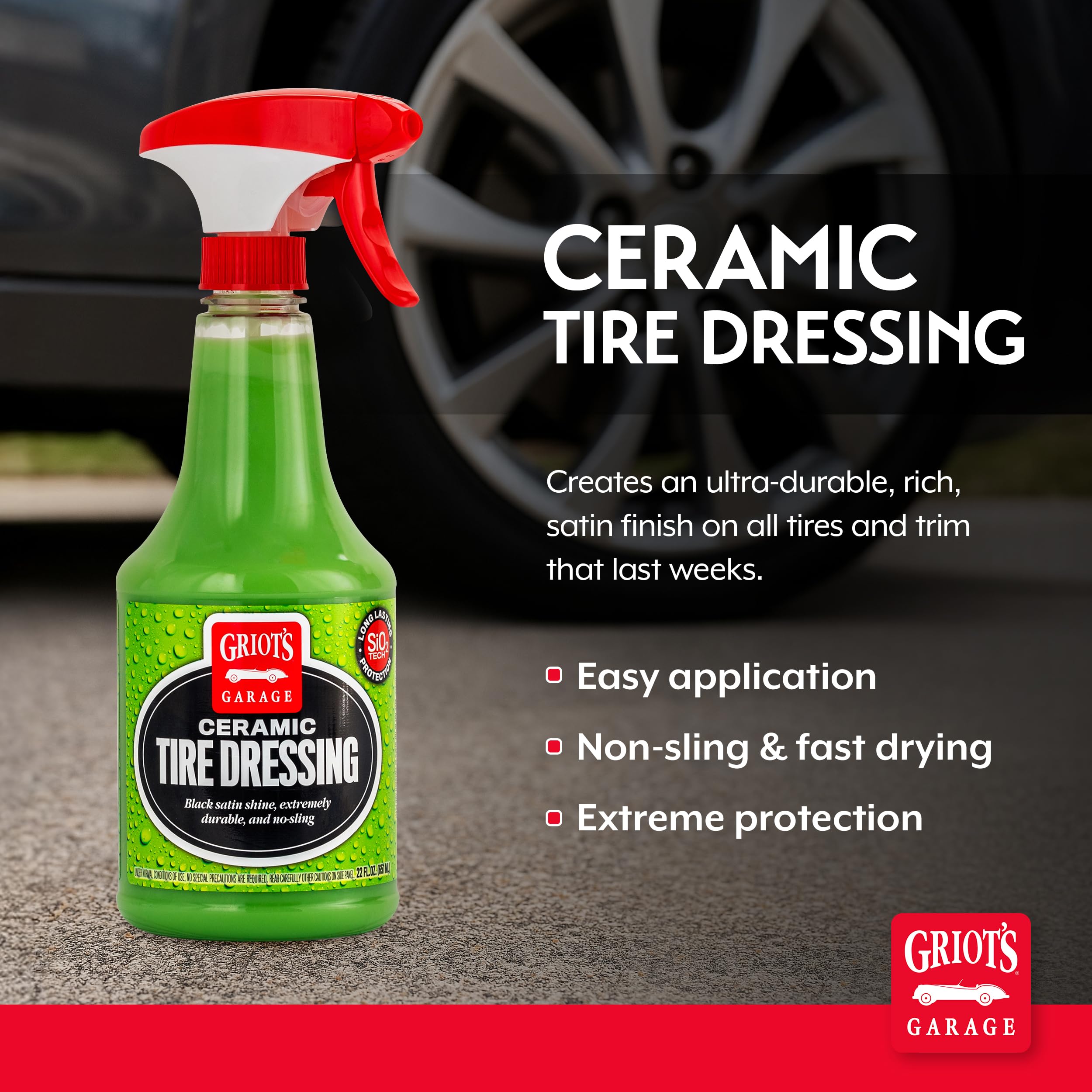 Griot's Garage Ceramic Tire Dressing spray application demonstrates quick coating