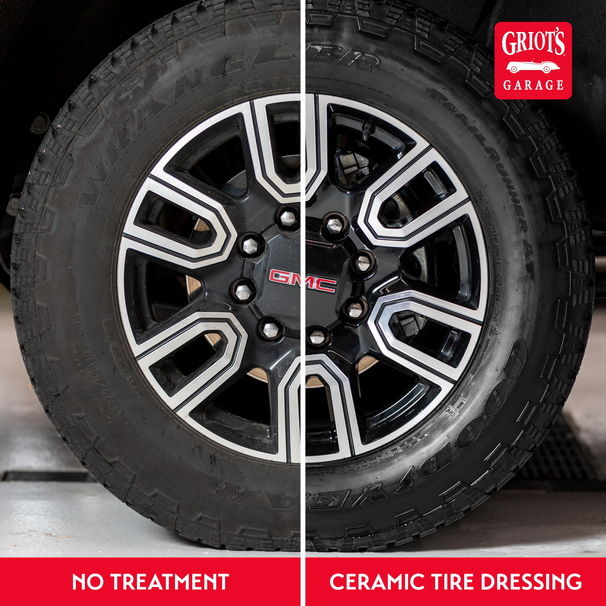 Griot's Garage Ceramic Tire Dressing creates a water-repellent barrier against dirt and sun