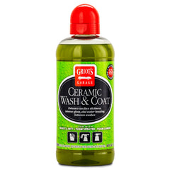 Griot's Garage Ceramic Wash and Coat bottle demonstrating safe exterior cleaning with SiO2 protection
