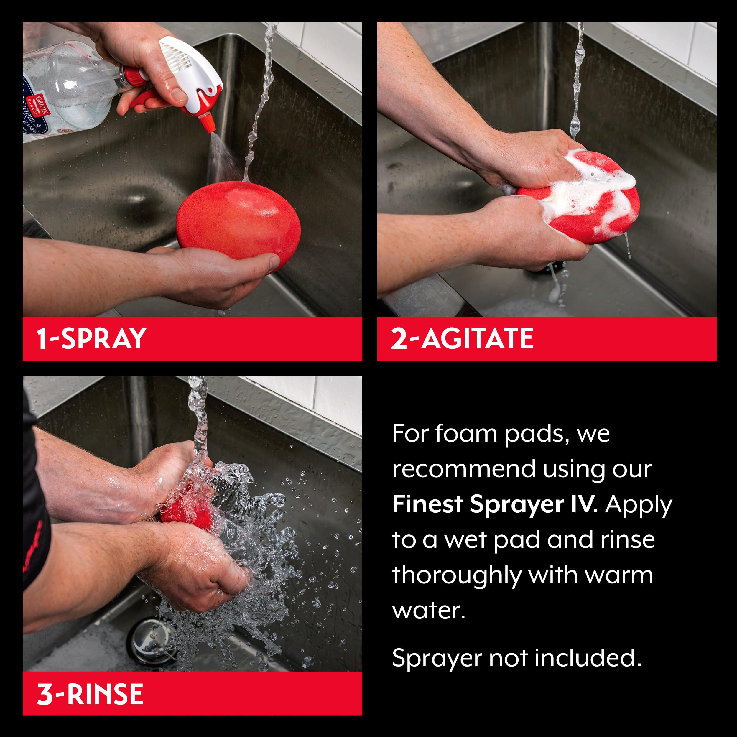Griot's Garage detailing pads being cleaned to remove embedded polish and wax.