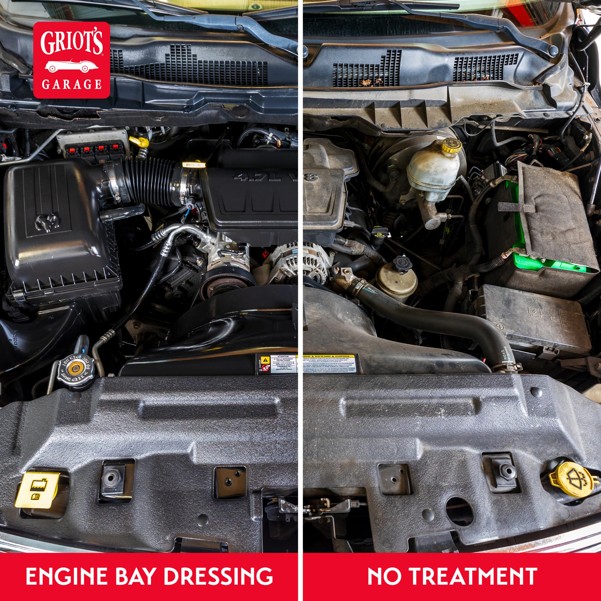 Griot's Garage Engine Bay Dressing dry-touch keeps surfaces clean and dust-free.