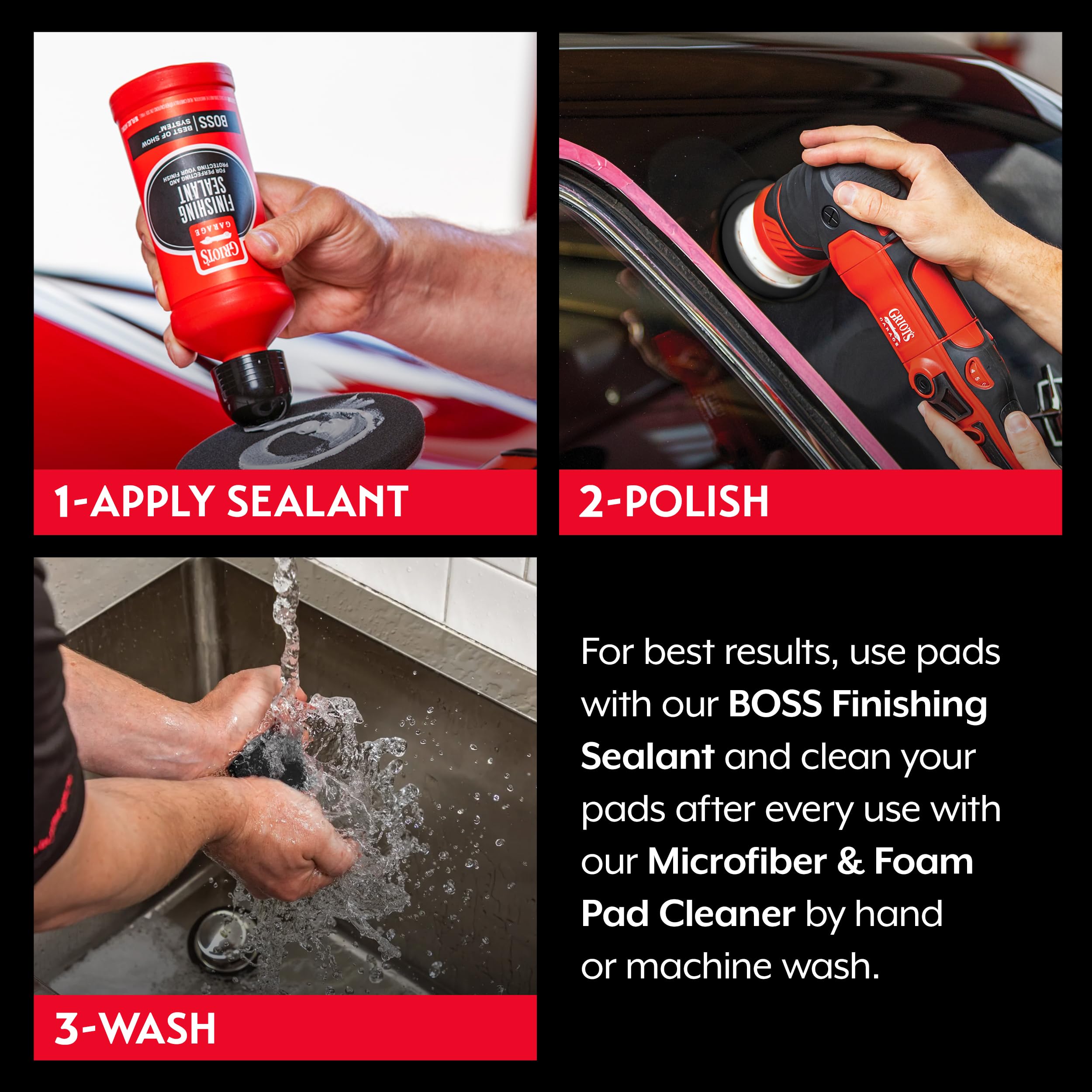 Griot's Garage three-pad set shown for versatile reuse after washing