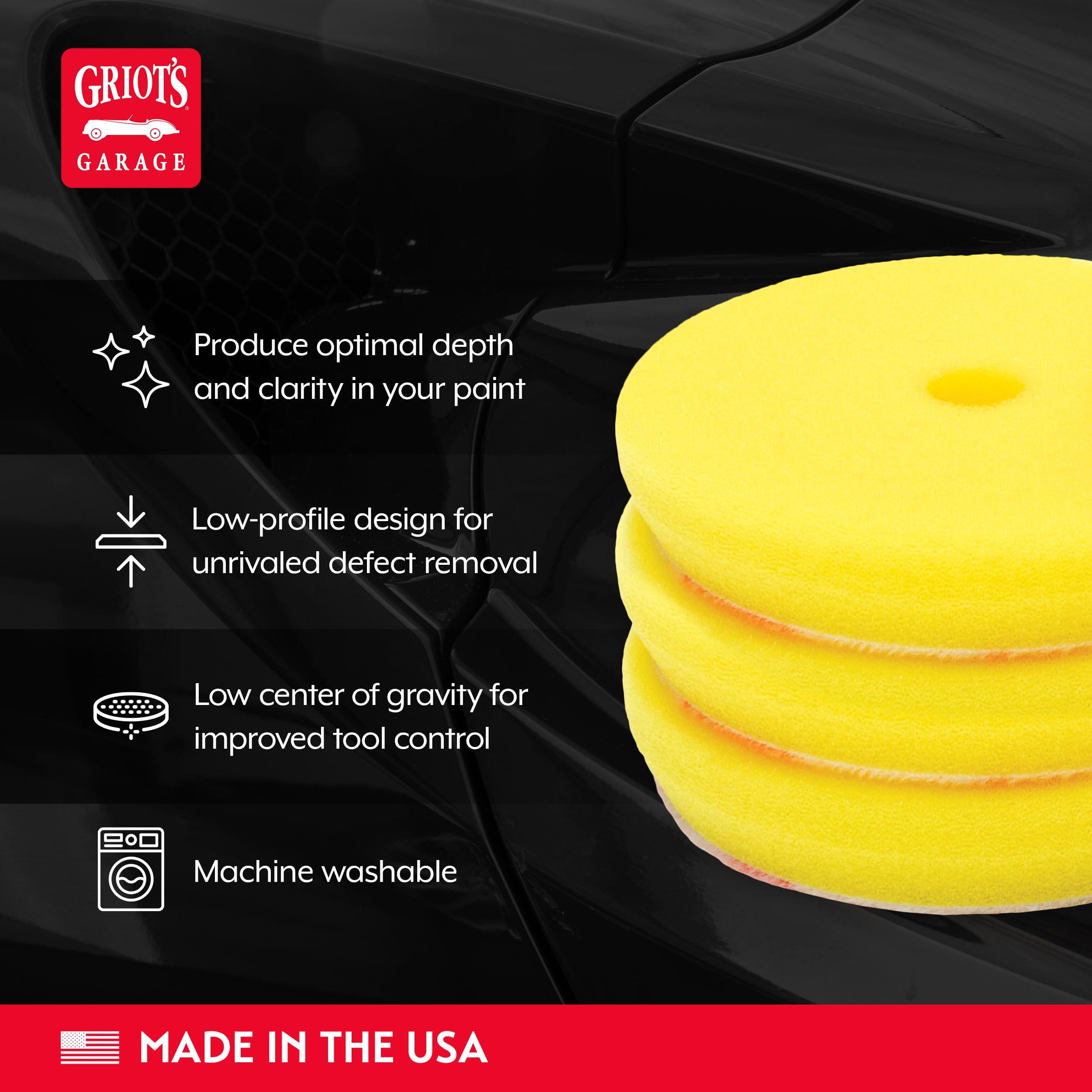Griot's Garage foam pad texture closeup yellow shows even polishing surface