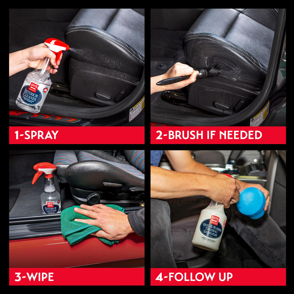 Griot's Garage interior cleaner applied to floor mats for grime removal