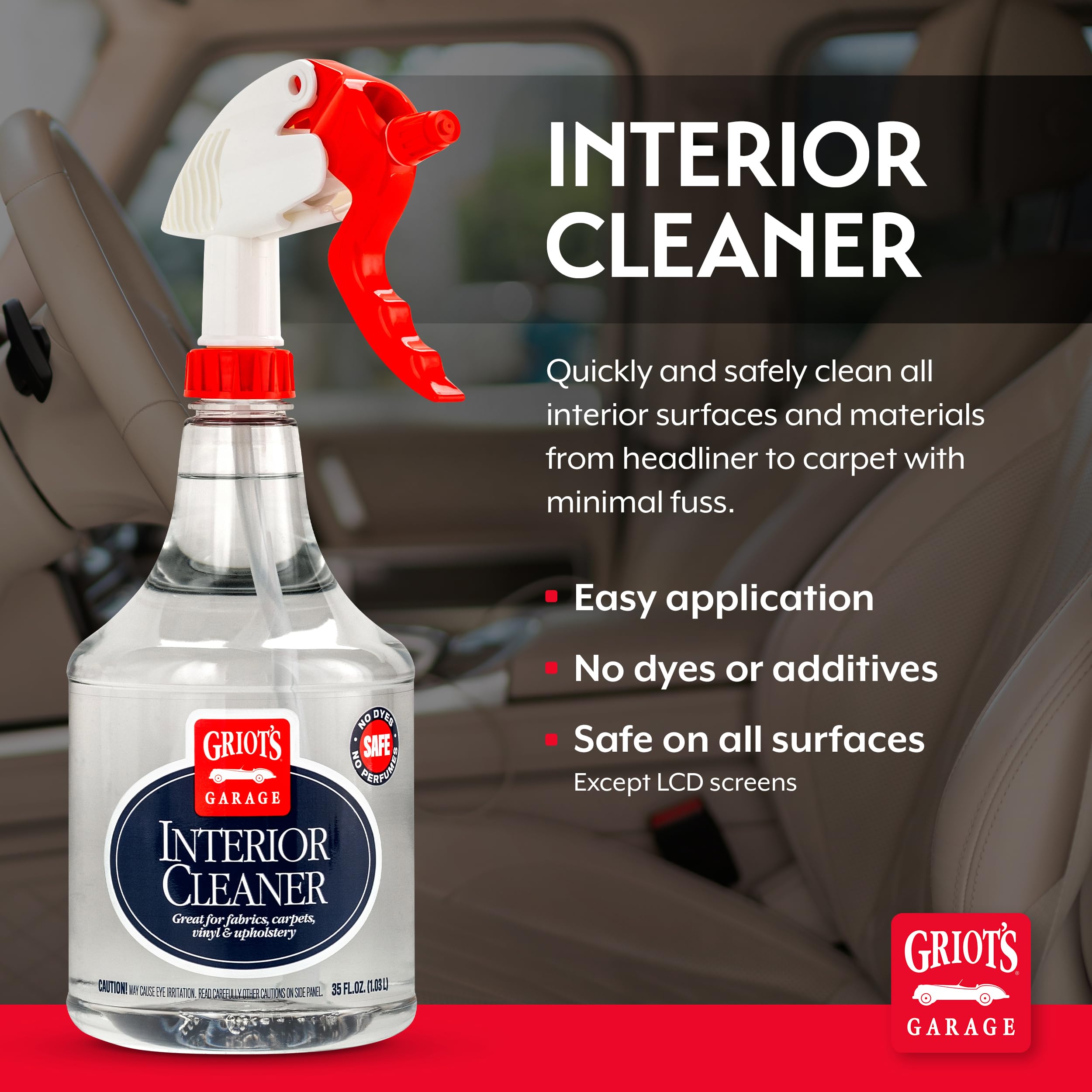 Griot's Garage interior cleaner on car seats and fabrics for renewed look
