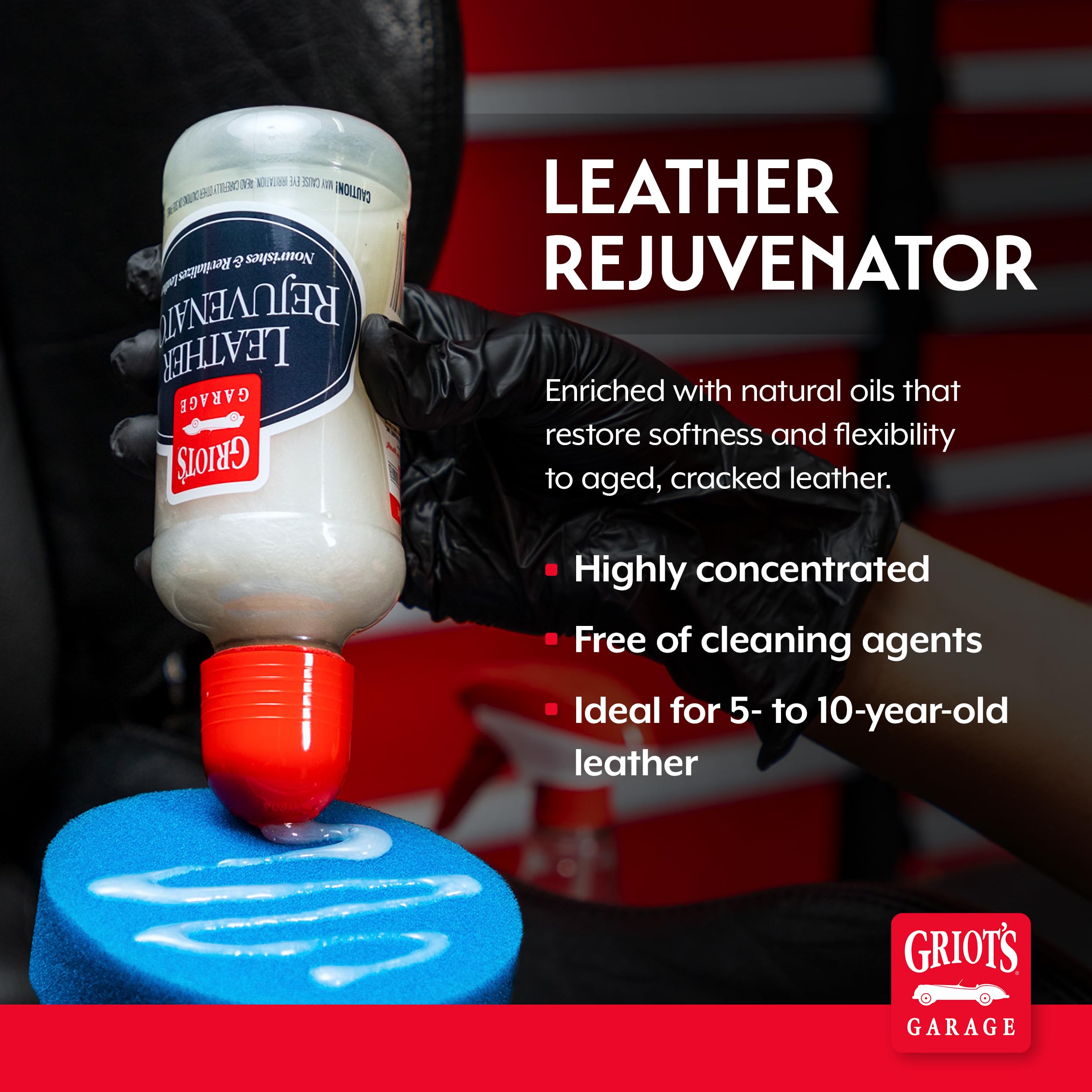 Griot's Garage Leather Rejuvenator with sponge applicator for precise restoration
