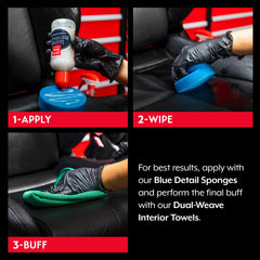 Before and after leather seats refreshed by Griot's Garage Leather Rejuvenator