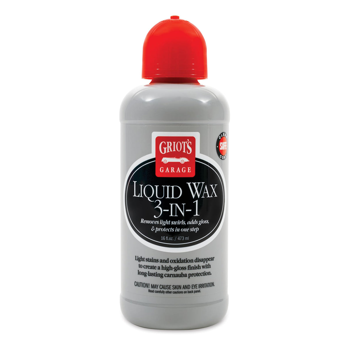 Griot's Garage Liquid Wax 3-In-1 bottle showcasing easy cleaning, polishing, and protection.