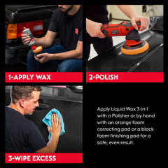 Swirl removal close-up using Griot's Garage Liquid Wax 3-In-1 shows smoother finish.
