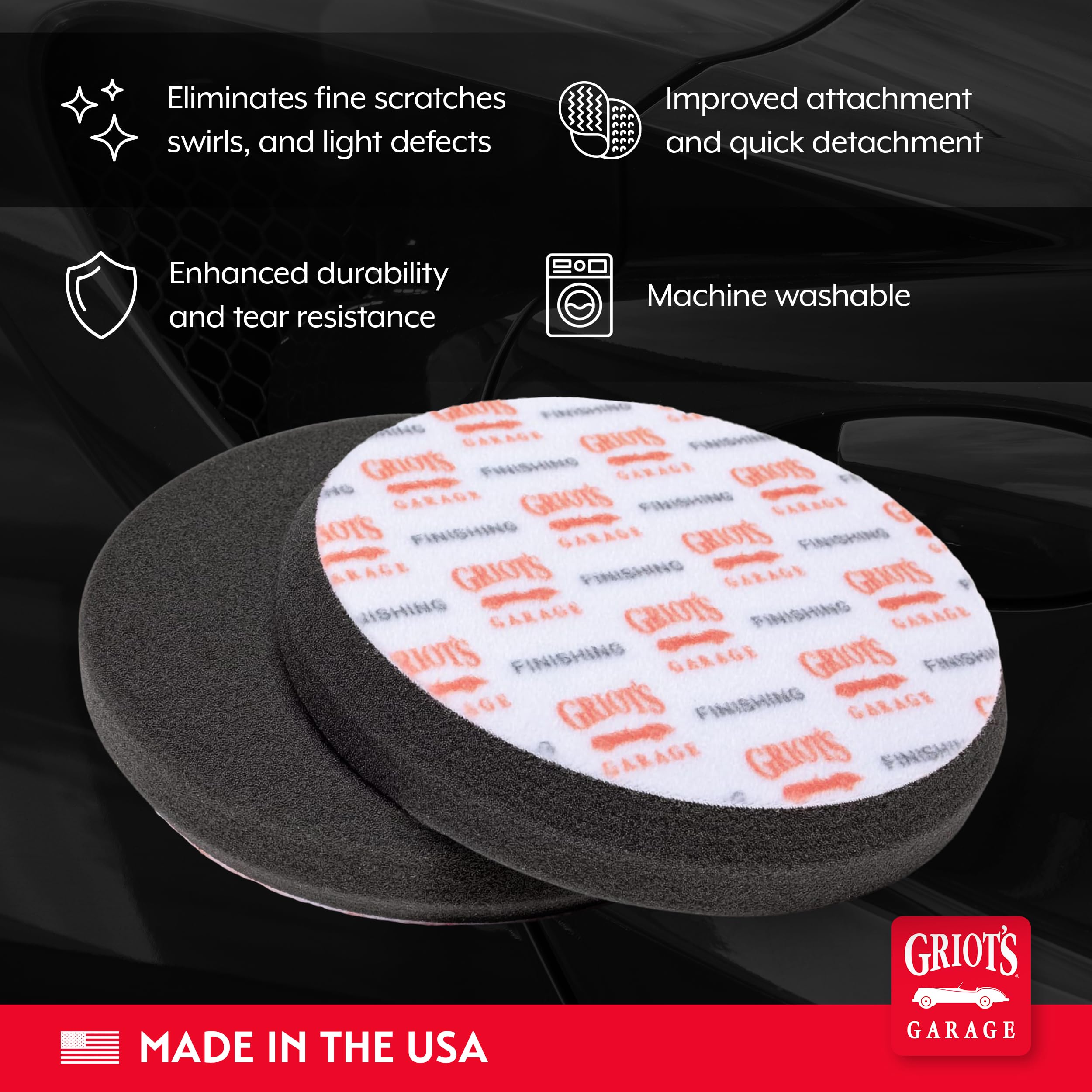 Griot's Garage pad with micro hook-and-loop backing for quick changes