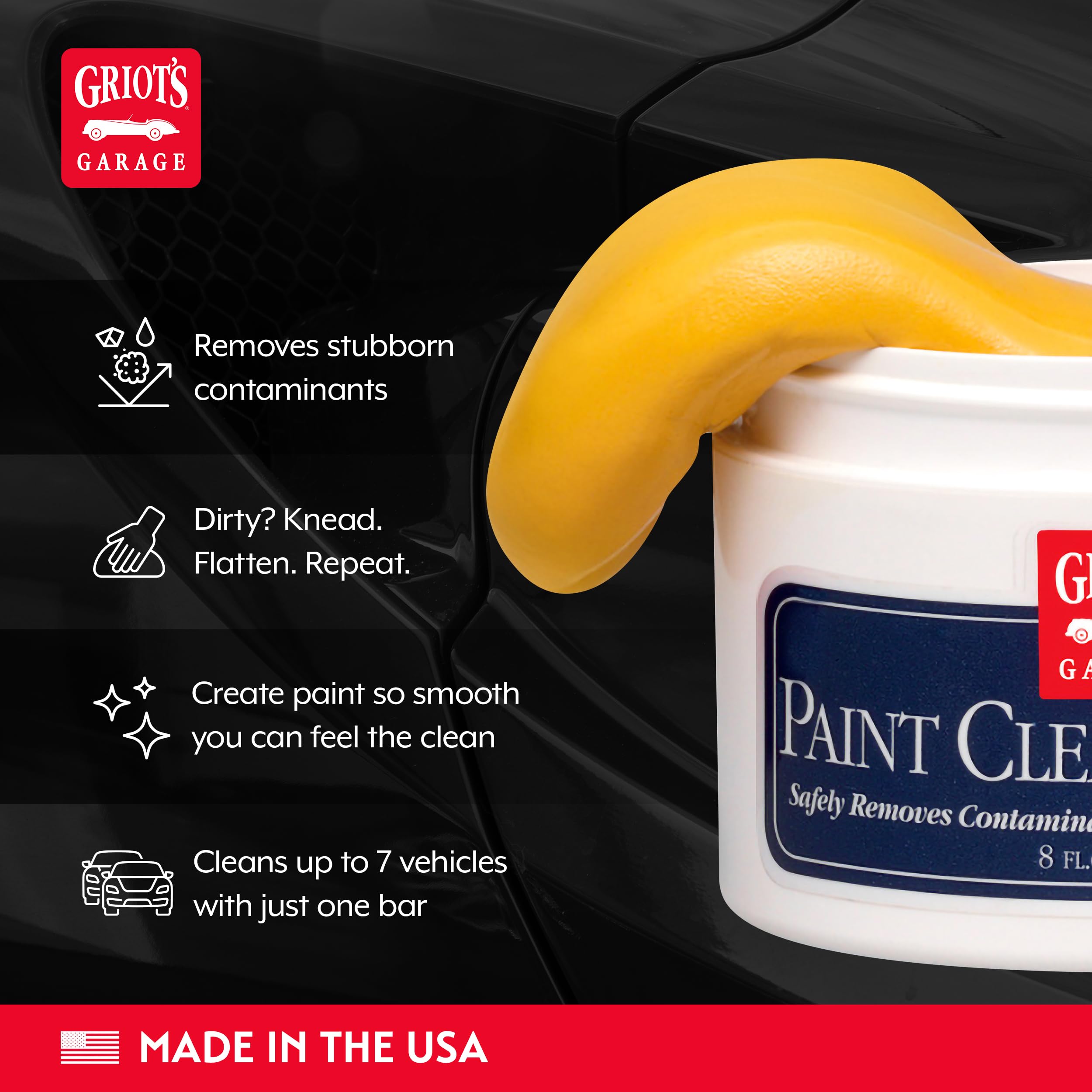 Griot's Garage Paint Cleaning Clay in action on textured surface lifts stubborn grime without scratches.
