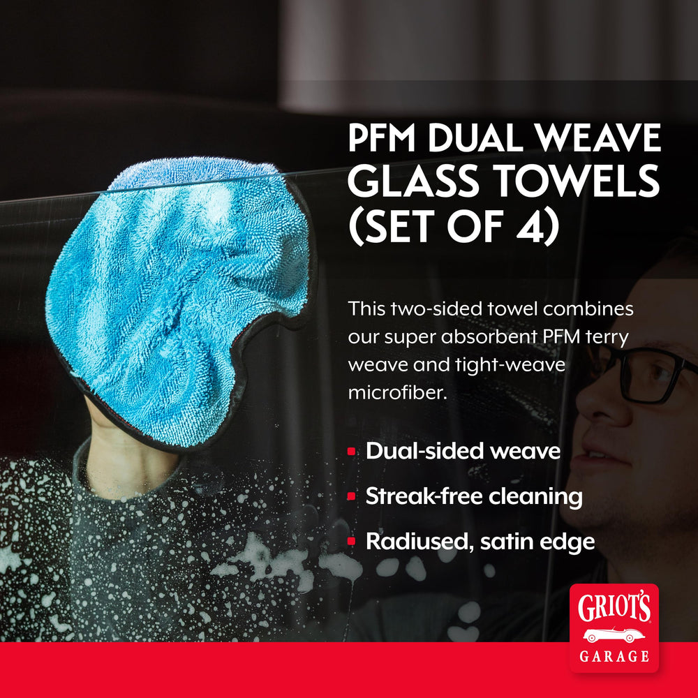 Griot's Garage PFM glass towel provides a streak-free finish on windows and windshields