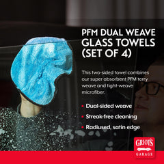 Griot's Garage PFM glass towel provides a streak-free finish on windows and windshields