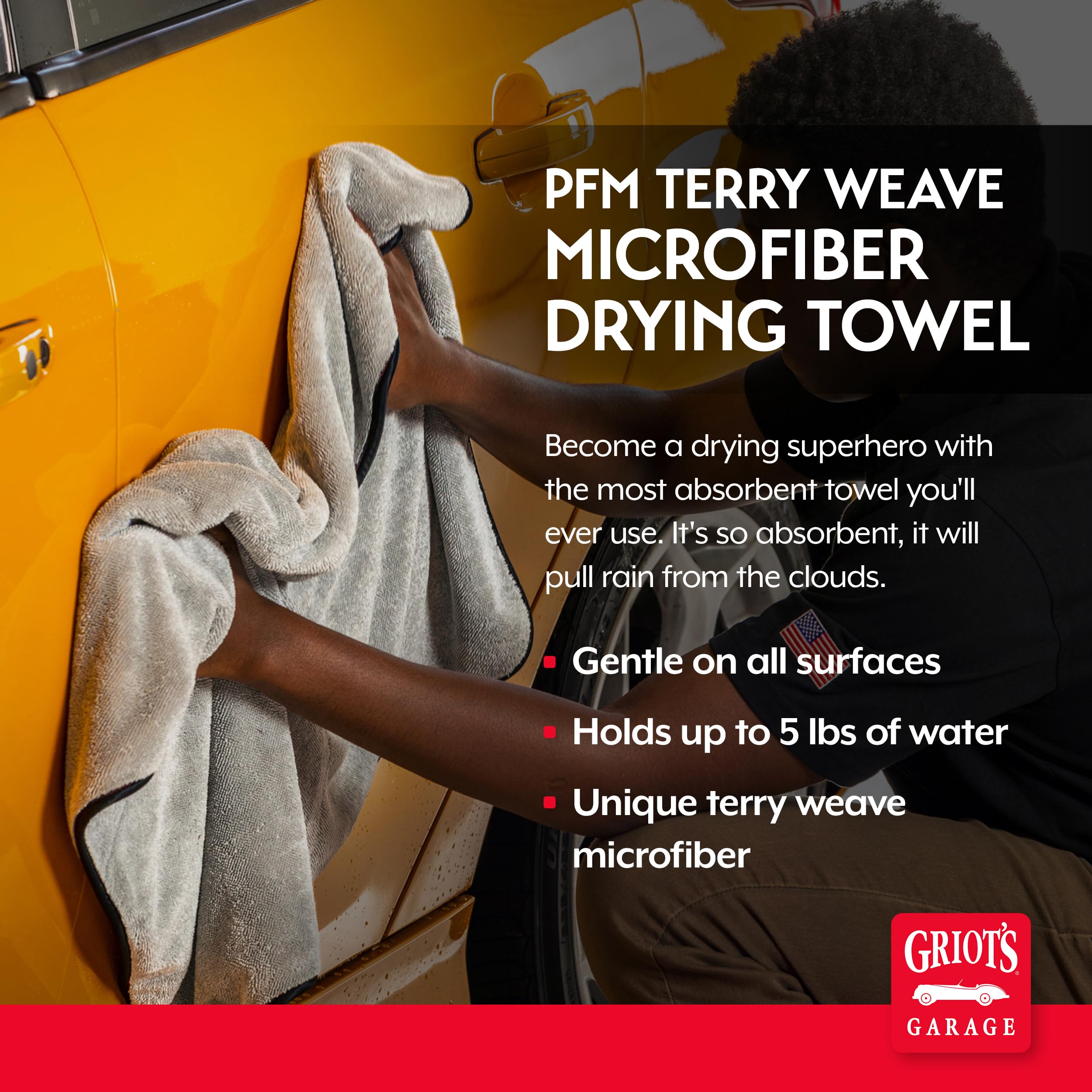 Double-sided PFM Terry Weave Drying Towel with satin-edged corners for safe panel drying.