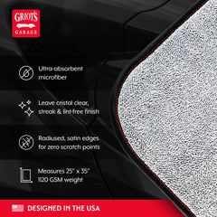 Radiused satin-edged corners on the PFM towel prevent scratches during drying.