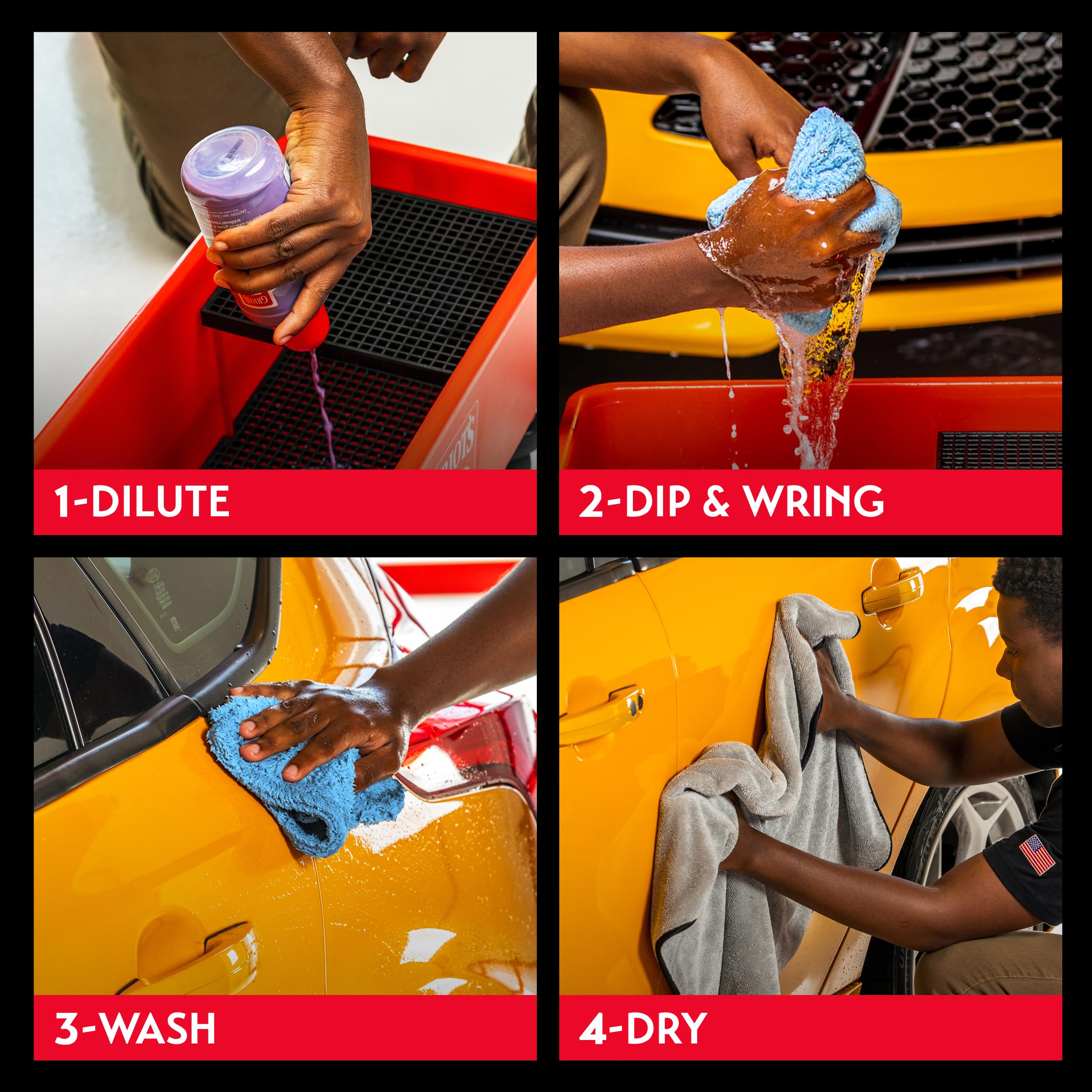 Griot's Garage rinseless spray application shows fast, no-rinse touch-ups on exterior.
