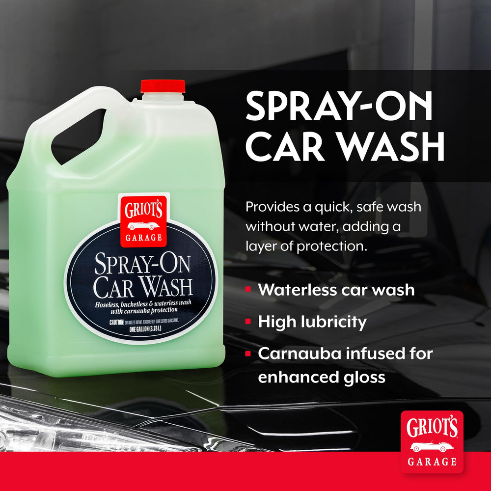 Griot's Garage Spray-On Car Wash dwell-time action showing grime loosening quickly.