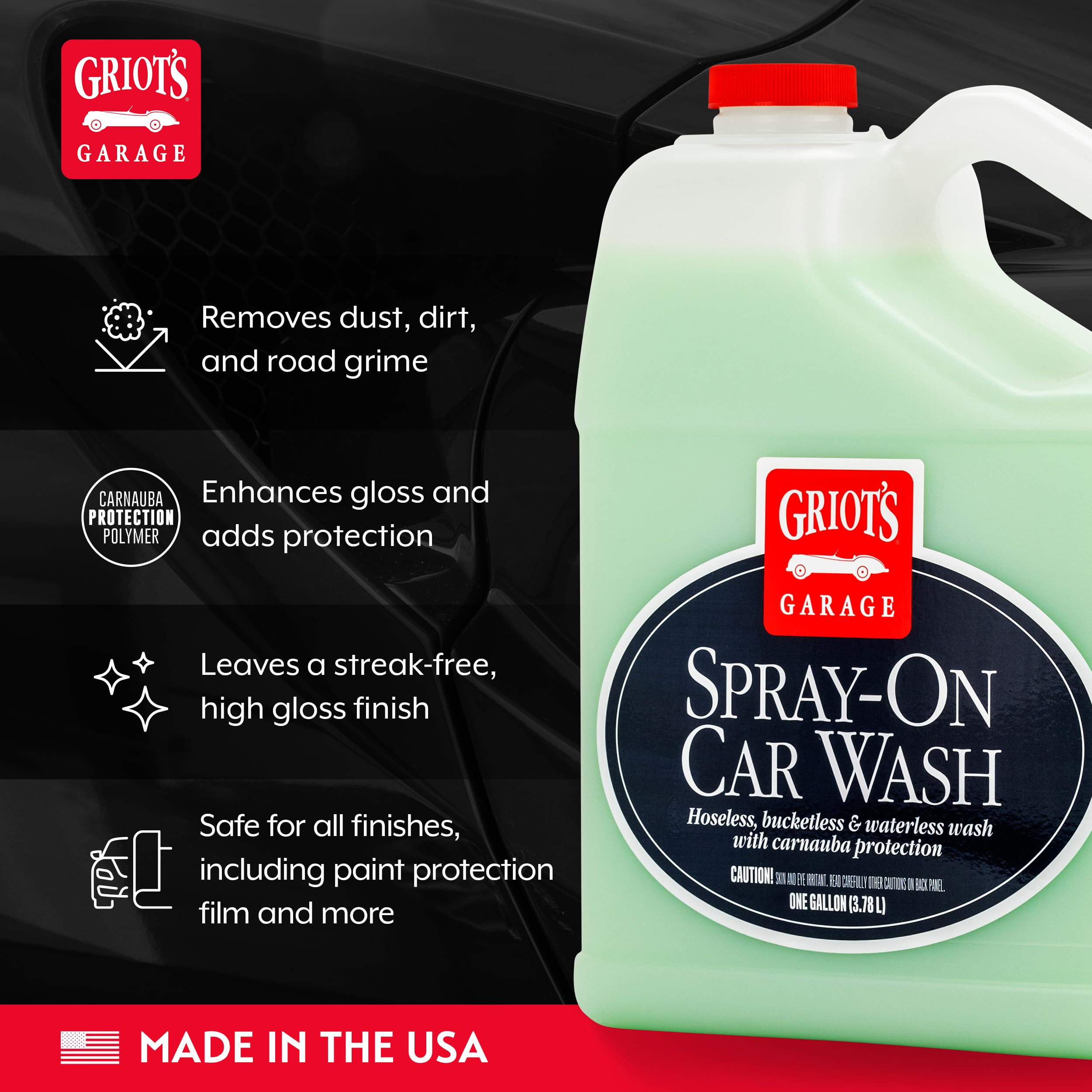 Griot's Garage Spray-On Car Wash gloss-protection effect with enhanced shine.