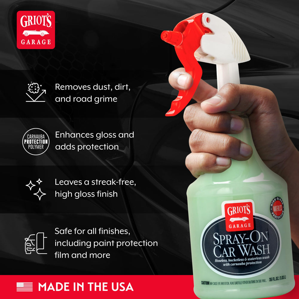 Griot's Garage Spray-On Car Wash lubricious formula for effortless wipe-off.