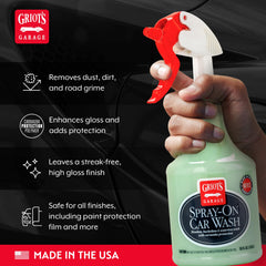 Griot's Garage Spray-On Car Wash lubricious formula for effortless wipe-off.