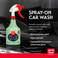 Griot's Garage Spray-On Car Wash spray-on action showing dirt loosening on contact for fast detailing.