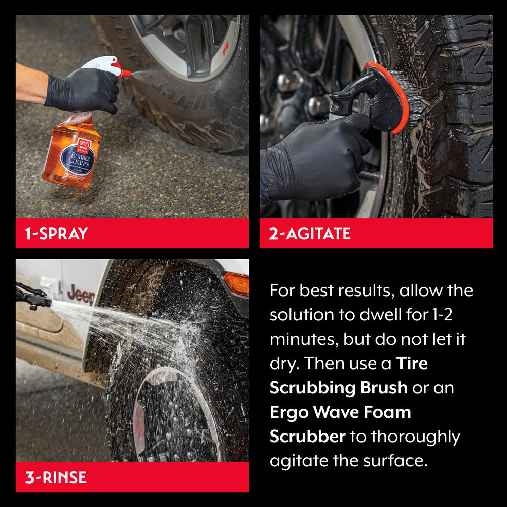 Rinsing a tire surface after using Griot's Garage Tire Cleaner