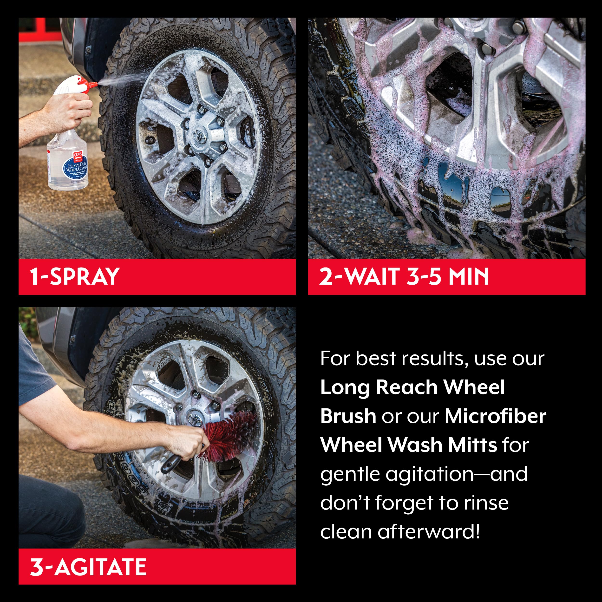Griot's Garage Heavy-Duty Wheel Cleaner safe for painted, chrome, and powder-coated finishes.