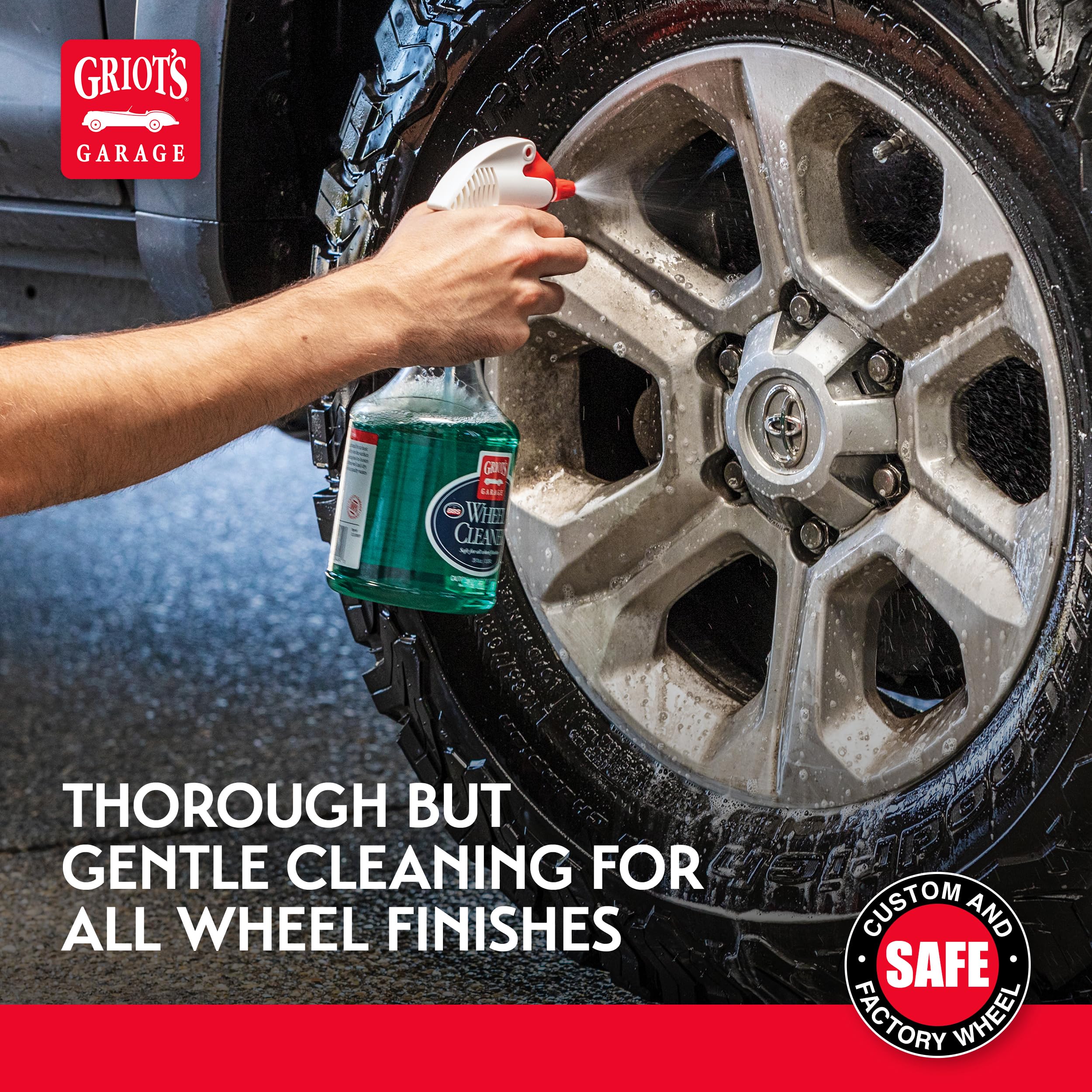 Shiny wheels after cleaning highlight the product's residue-free, protected finish.