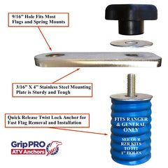 GripPRO stainless steel construction ensures durable flag mounting for rugged use.