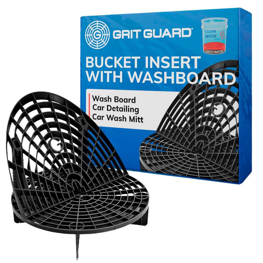 Grit Guard bucket insert with washboard in use, keeping grit at the bottom