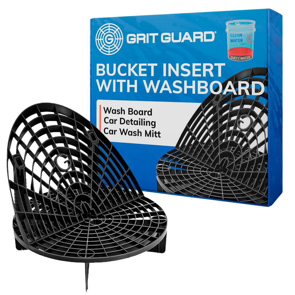 Grit Guard bucket insert with washboard in use, keeping grit at the bottom