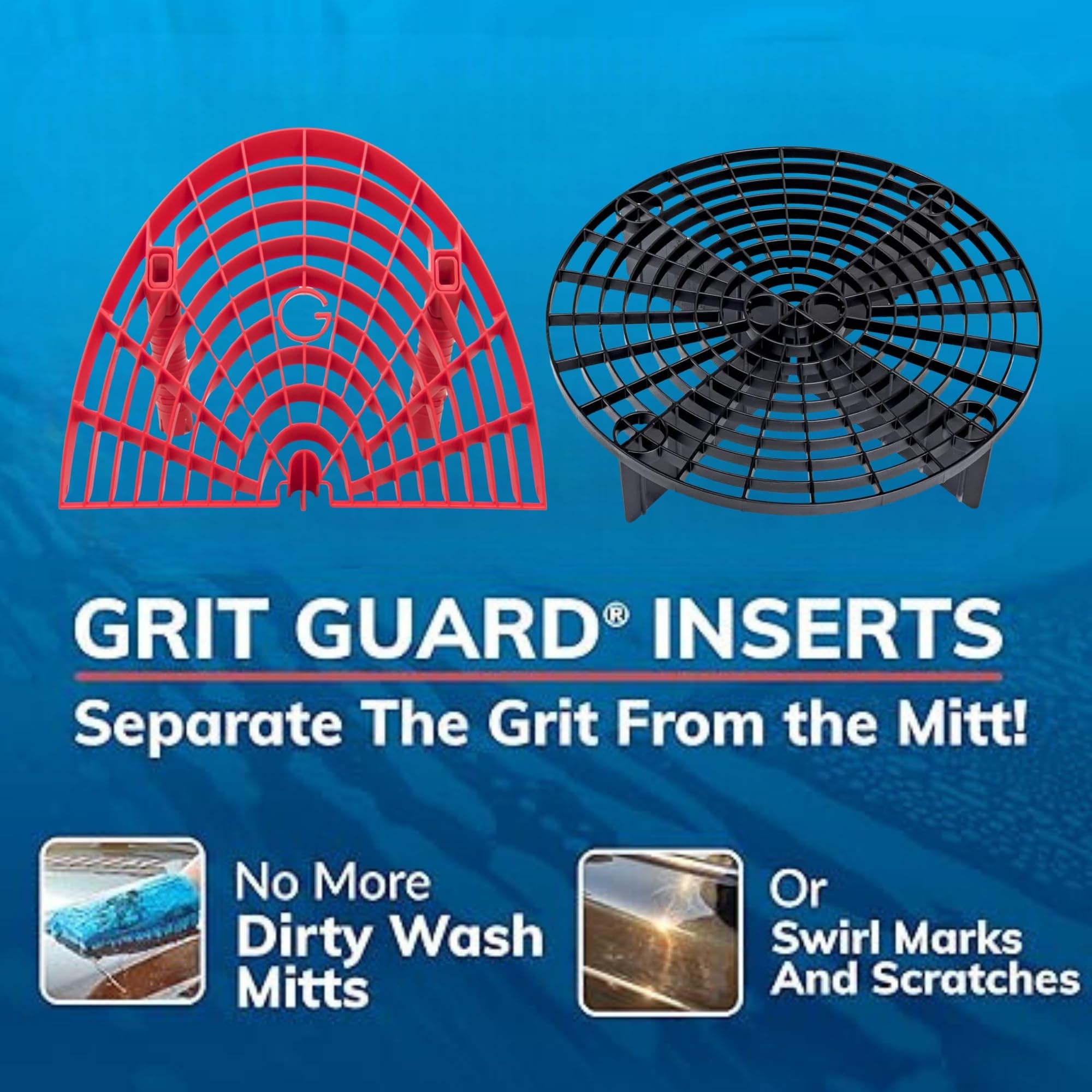 Grit Guard bucket insert shows radial surface design for dirt removal.