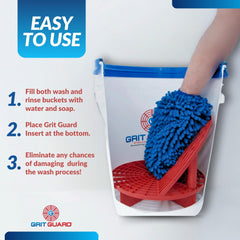 Grit Guard accommodates mitts, brushes, sponges, and pads