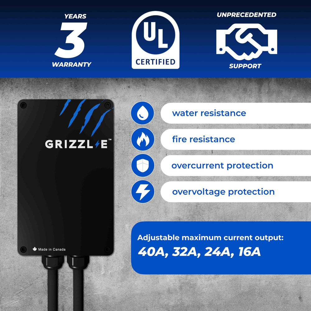 Grizzl-E Classic outdoor mount angle shows rugged IP67-rated protection.
