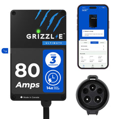 Grizzl-E Ultimate EV charger front view highlighting convenient plug-in and fast charging.