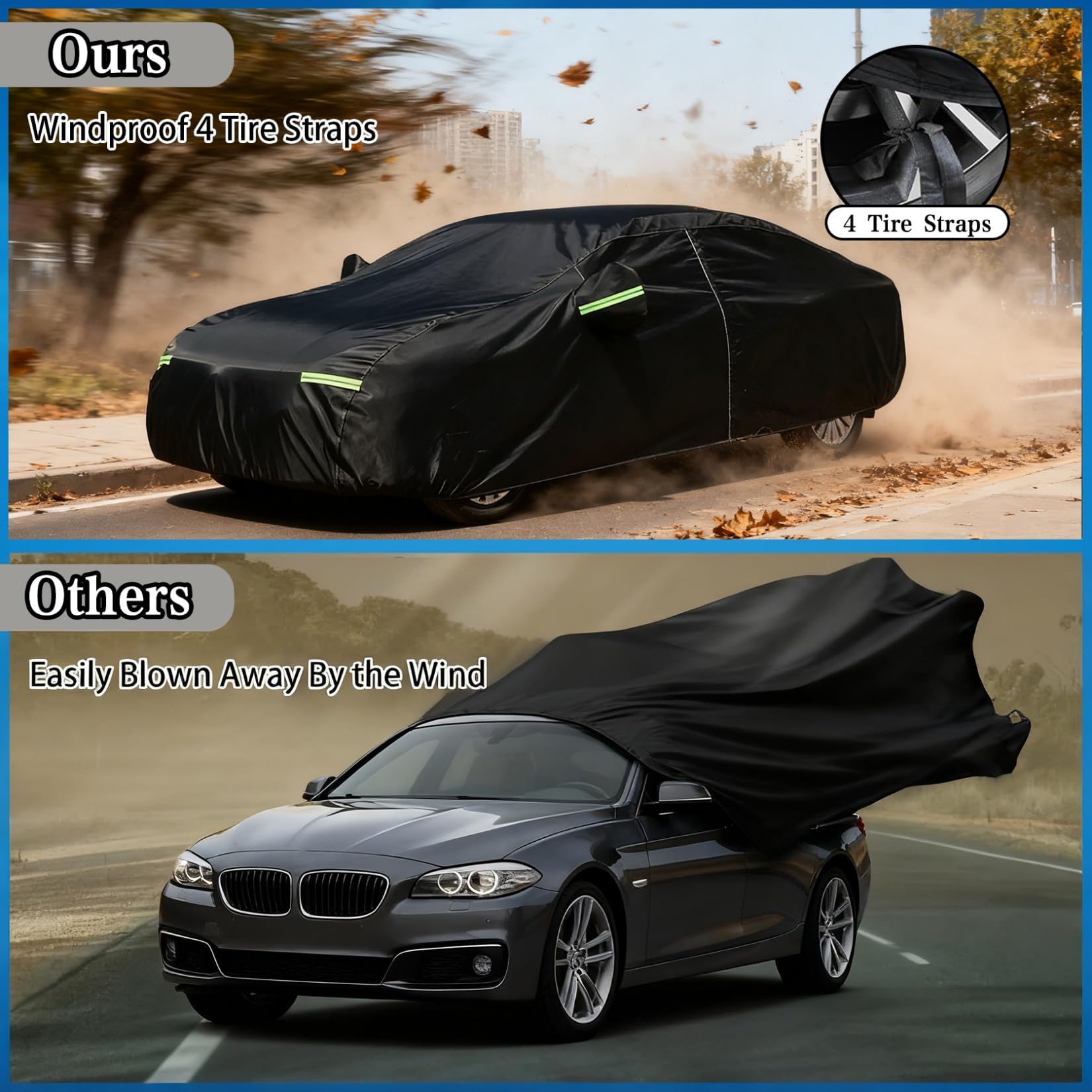 GrondNictory car cover with reflective strips for night visibility