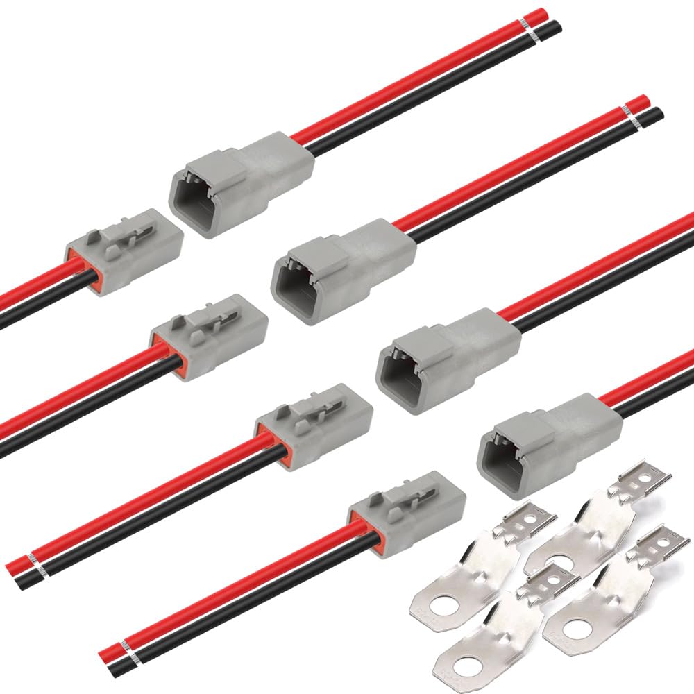 GRZWAYS DTP 2-pin connector with 12AWG wire for rugged automotive wiring.