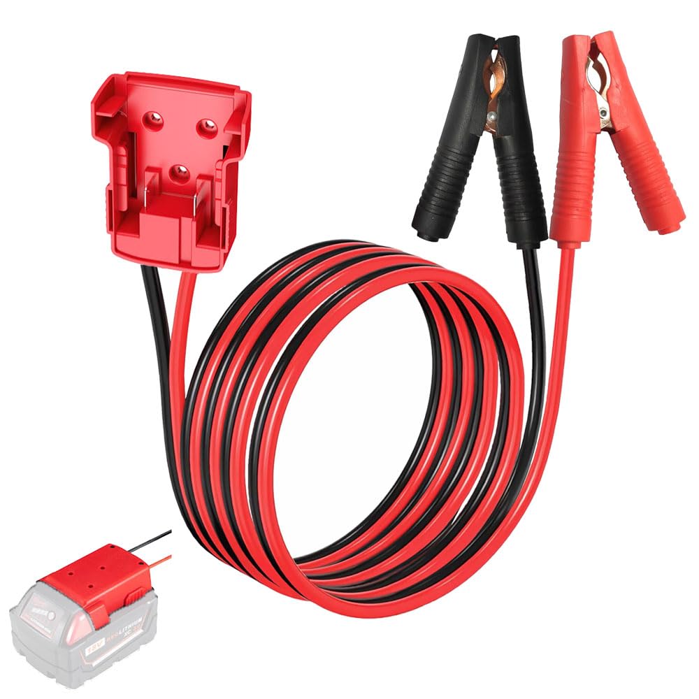 GRZWAYS jumper cable clamps shown with Milwaukee compatibility for secure connection