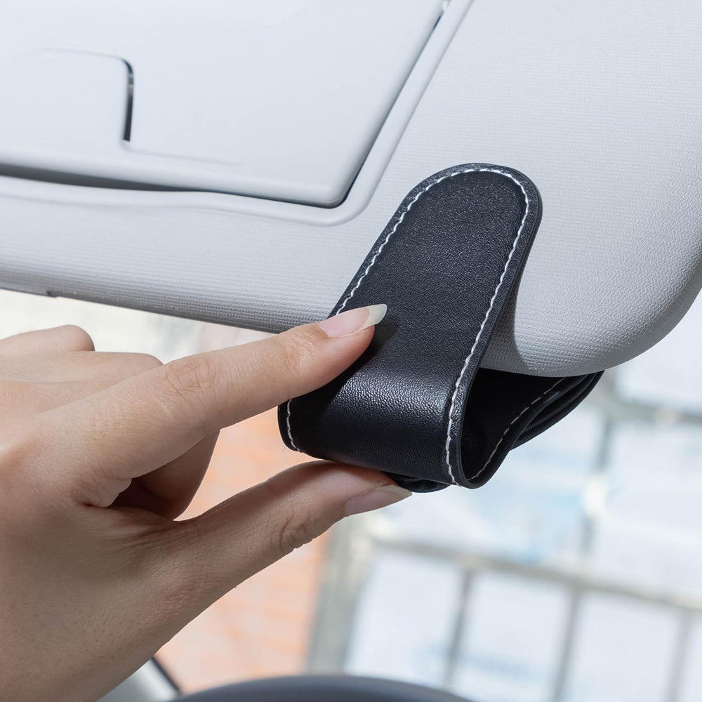 GshionLyfe leather sunglasses holder clip safeguards lenses on visor.