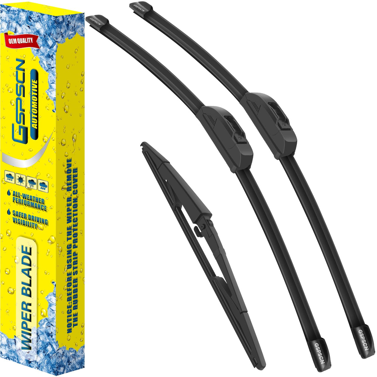 GSPSCN 3-wiper set in box shows complete front and rear blades for Aspen and Durango.