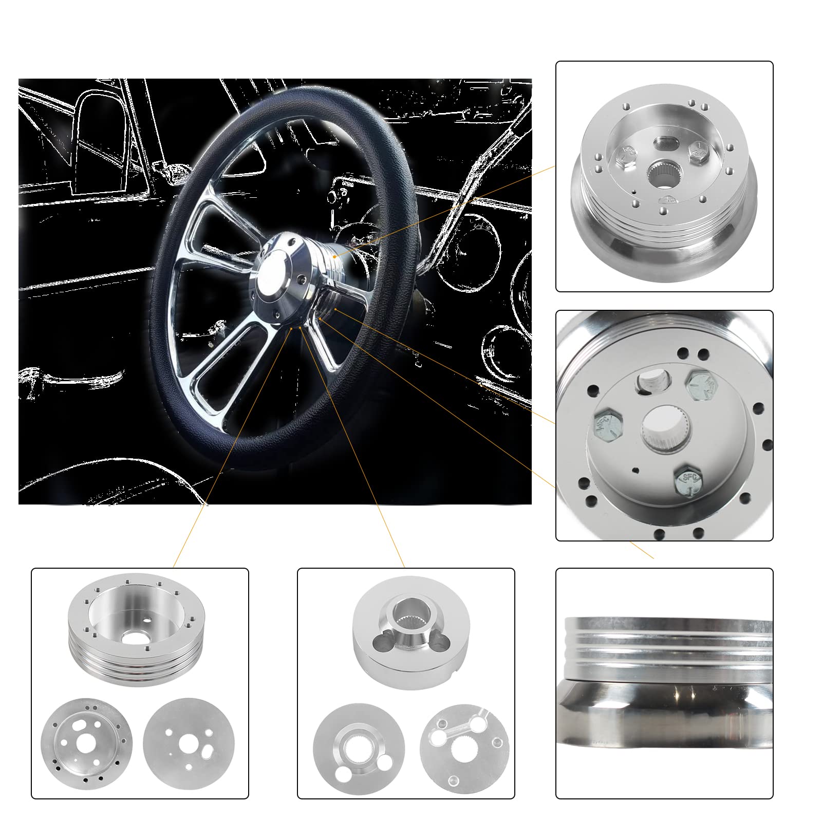 GSTP bolt-on installation view enables quick steering wheel removal.