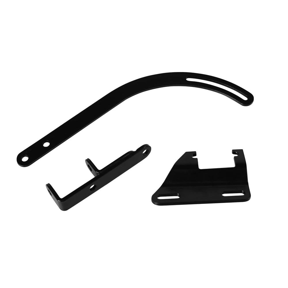GSTP alternator upper arm bracket in black for Chevy SBC, belt alignment aid.