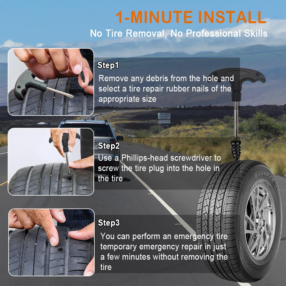 GSZEPSEX universal-fit kit repairing tubeless tires on a car for multiple vehicles.