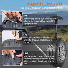 GSZEPSEX universal-fit kit repairing tubeless tires on a car for multiple vehicles.