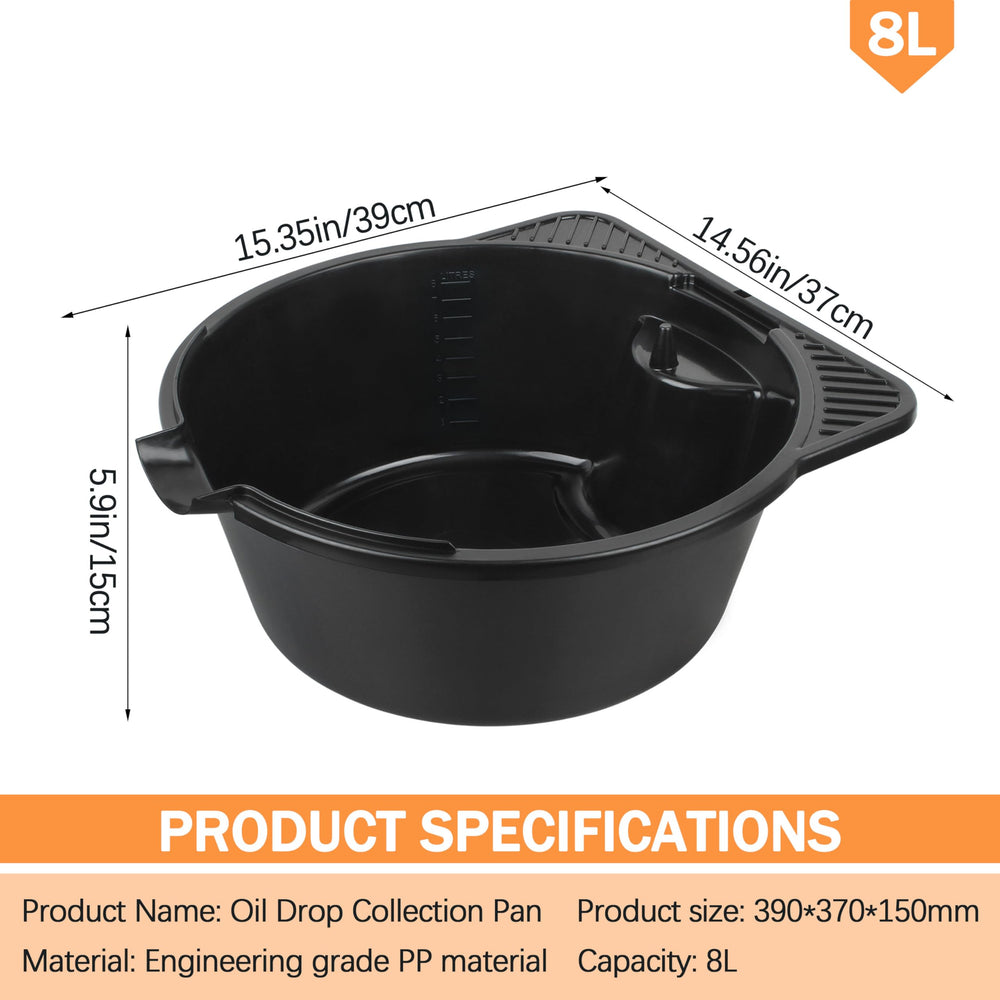 Gteana oil drain pan featuring anti-spill lip to minimize splashes.