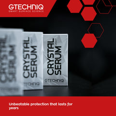Gtechniq Crystal Serum Light gloss finish on a car panel reflecting light.