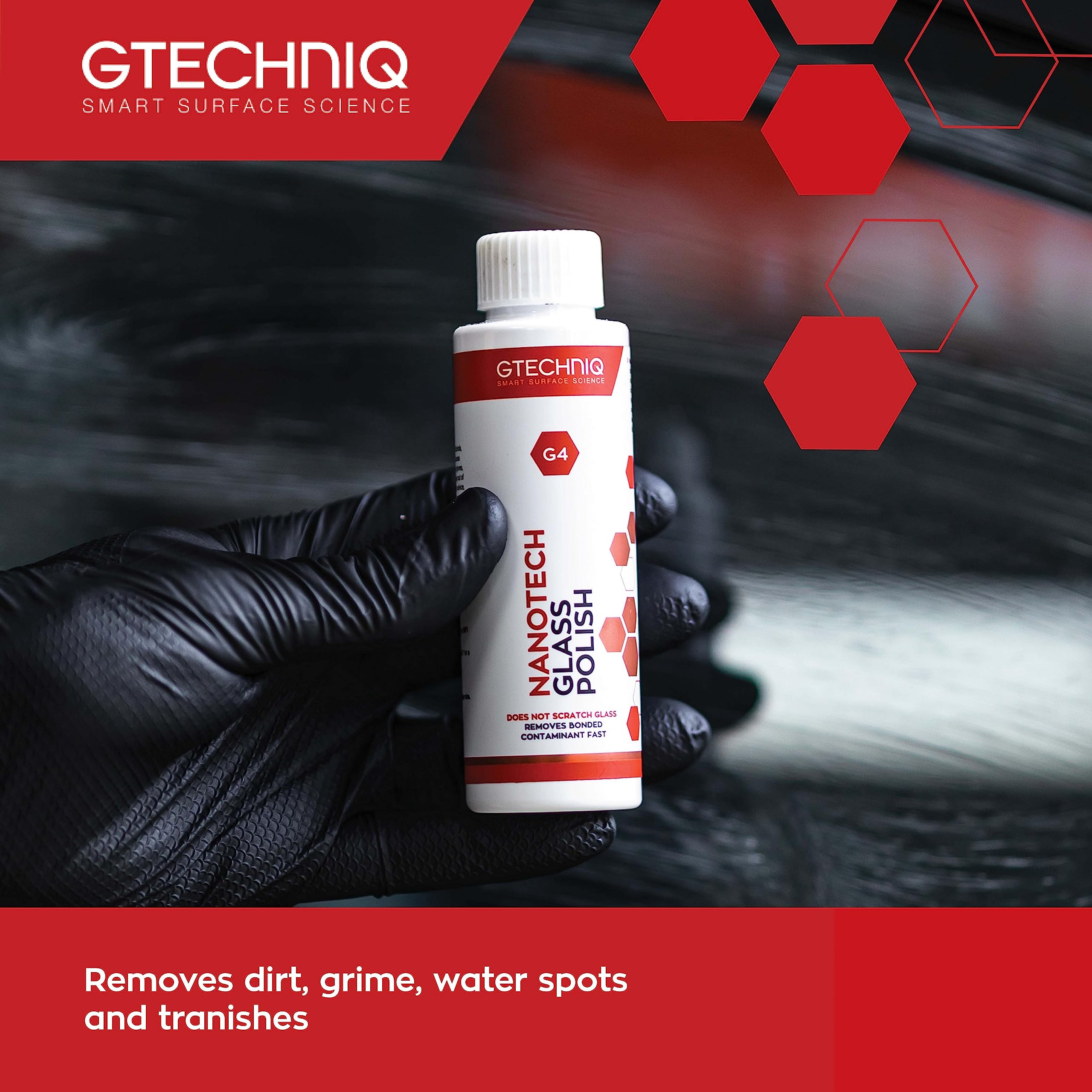 Gtechniq G4 Nanotech Windshield Polish in use showing dirt removal efficiency